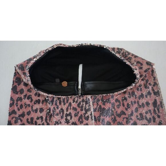 Free People F19R08506 Women's Sz 0 Pink Cheetah Sequined Mini A-Line Skirt $128 - Picture 4 of 9